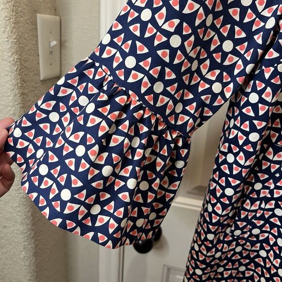 Eden Court Navy Cream Coral Geometric Preppy 3/4 Bell Sleeve Button Jacket XL - Picture 7 of 13